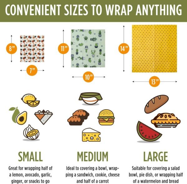 Trifecta Living Co. Versatile Beeswax Wraps,Set of 7-Fresh Food Keeper, Durable & Easily Cleaned, Sustainable Step Towards a Zero-Waste Kitchen, Unique Designs (Pineapple, Cactus, Star) - Image 2