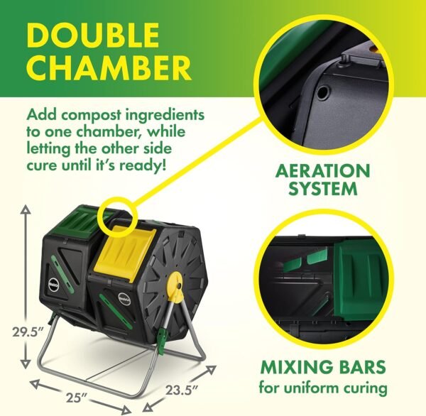 Miracle-Gro Dual Chamber Compost Tumbler – Easy-Turn, Heavy-Duty Outdoor Bin Composter with 2 Sliding Doors (2x18.5 Gal/70L - Image 4