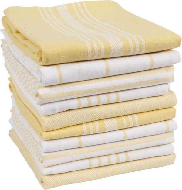 KAF Home Soho Kitchen Dish Towel Set of 10 | 18 x 28 Inch Tea Towels | Soft and Absorbent Mixed Set of Flat Towels | for Hand Drying & Cleaning Dishes | Durable & Colorful (Yellow)