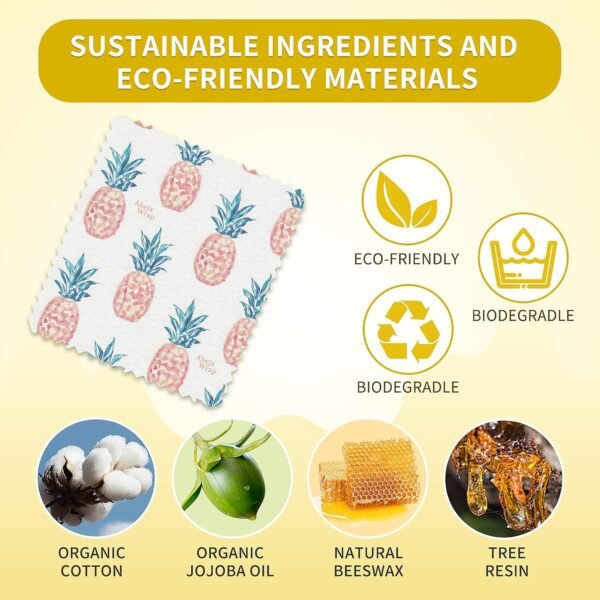 Beeswax Wraps for Food 9 Pack, Reusable Beeswax Wraps, Beeswax Wrap/Strawberry Lattice Pineapple - Image 3