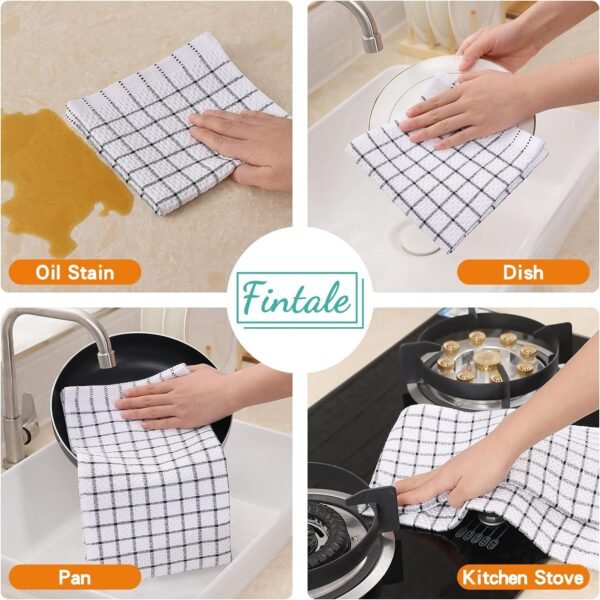 Fintale 100% Cotton Dish Cloths - Soft, Super Absorbent and No Lint Dish Towels for Kitchen - Good for Drying and Washing Dishes - 6 Pack (Lattice Designed, Black) - 12 x 12 Inches - Image 4