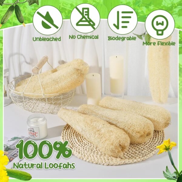 11.8 inches Natural Loofah Sponges Pack of 6, for Kitchen Dishes Body Scrubber - Image 3