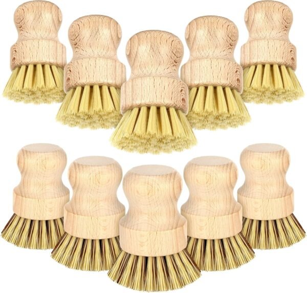 Queekay 12 Pcs Bamboo Dish Brush, Wooden Dish Scrub Brush Wood Dish Scrubber Sisal Bristle Kitchen Brushes for Dishes Cleaning Mini Dish Scrubber Brush for Food Pan Pot Sink Fruit and Vegetable Wash