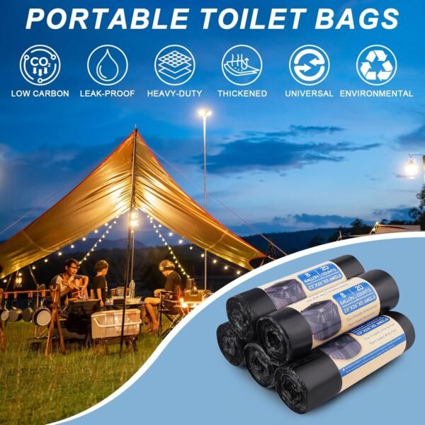 Portable Toilet Bags, 100 Count, For 5-8 Gallon Bucket, Thick Compostable Trash Bags,Gallon Bucket Liners, Camping Toilet Bags for Car Travel Outdoor, Long Trips, Boating. Emergency toilet bag for car - Image 5