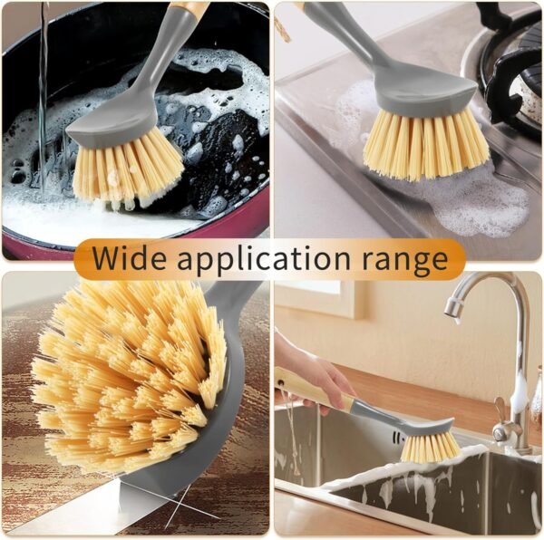 Kitchen Scrub Brush Built-in Scraper, Bamboo Dish Brush, Kitchen Cleaning Brush Cleaning Pans, Platesand More 3 Pack - Image 4