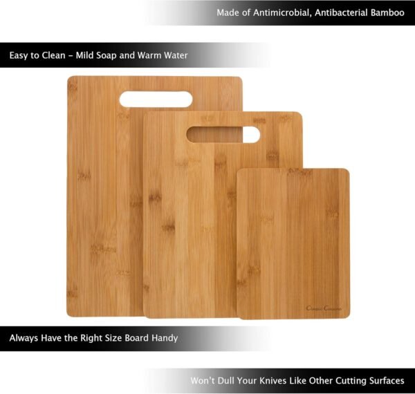 Classic Cuisine 3 Piece Set Bamboo Cutting Board, Natural - Image 3