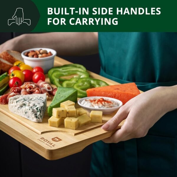 ROYAL CRAFT WOOD Bamboo Cutting Board with Juice Groove - Kitchen Chopping Board for Meat Cheese and Vegetables, Heavy Duty Serving Tray w/Handles (Large,10 x 15") - Image 8