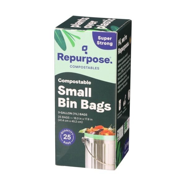 Repurpose Compostables Repurpose 3 Gallon, 11 Liter Super Strong, Small Compostable Trash Bags, Biodegradable Products Institute (BPI) Certified, 25 Count - Image 7