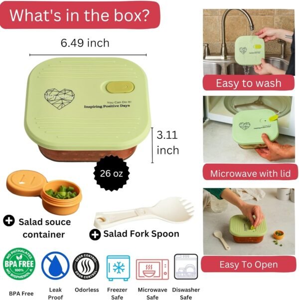 AI LOVE PEACE Microwave Safe Container, Glass Meal Prep Containers Reusable, Glass Food Storage Containers With Lids, Glass Lunch Containers For Adults, Microwave Lunch Box for Dishes & Leftover. - Image 2