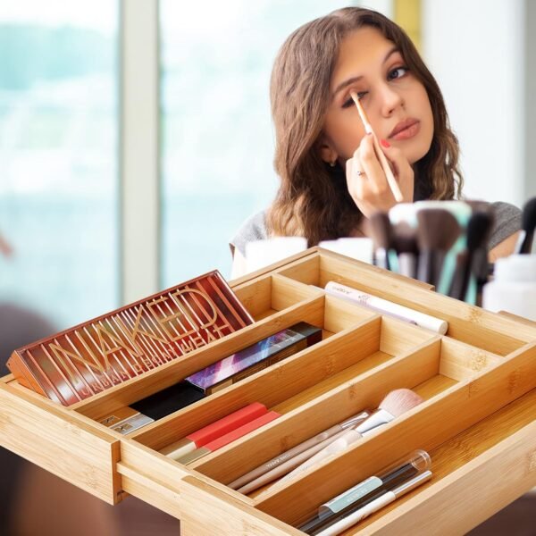 2-Piece Bamboo Silverware Organizer, Expandable Kitchen Drawer Organizer for Cutlery and Utensils, Multifunction Adjustable Bamboo Wood Cutlery Tray in Drawer for Flatware, (Natural) - Image 8