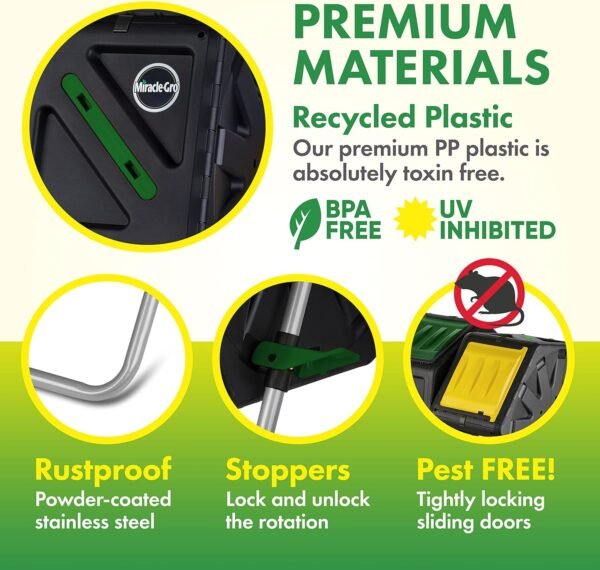 Miracle-Gro Dual Chamber Compost Tumbler – Easy-Turn, Heavy-Duty Outdoor Bin Composter with 2 Sliding Doors (2x18.5 Gal/70L - Image 5
