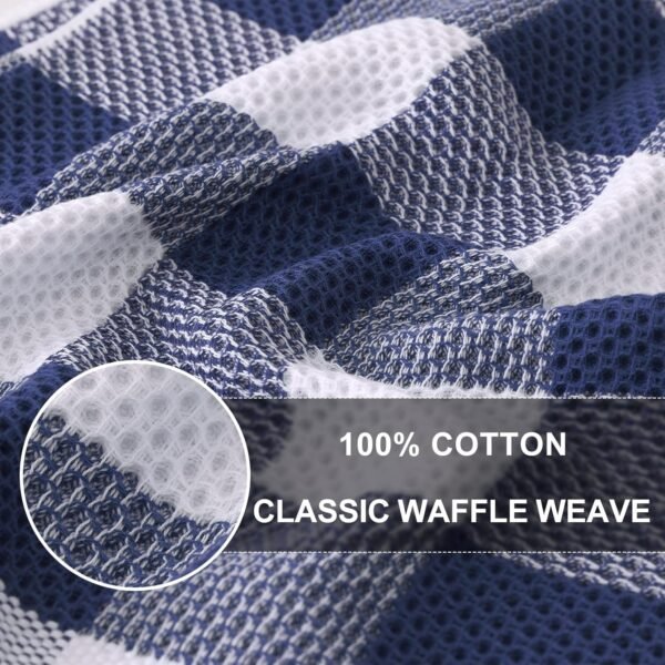 Homaxy Kitchen Towels and Dishcloths Set, 12 x 12 and 13 x 28 Inches, Set of 12 Bulk Cotton Waffle Weave Check Plaid Kitchen Towels, Super Soft and Absorbent Dish Towels, White & Navy Blue - Image 2