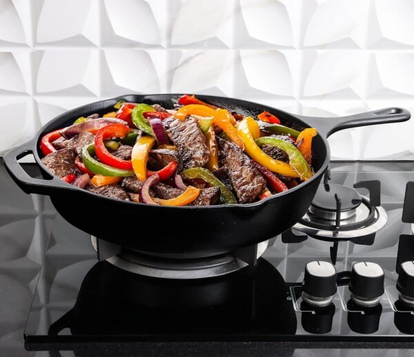 Utopia Kitchen Saute Fry Pan - Chefs Pan, Pre-Seasoned Cast Iron Skillet - Frying Pan 12 Inch - Safe Grill Cookware for Indoor & Outdoor Use - Cast Iron Pan (Black) - Image 3
