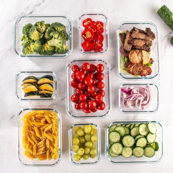 UMEIED Glass Meal Prep Containers - 10 Pack Glass Food Storage Containers with Lids for Lunch, On-the-Go, Leftovers, Pantry Organization - Microwave, Oven, Freezer, and Dishwasher Safe - Image 5