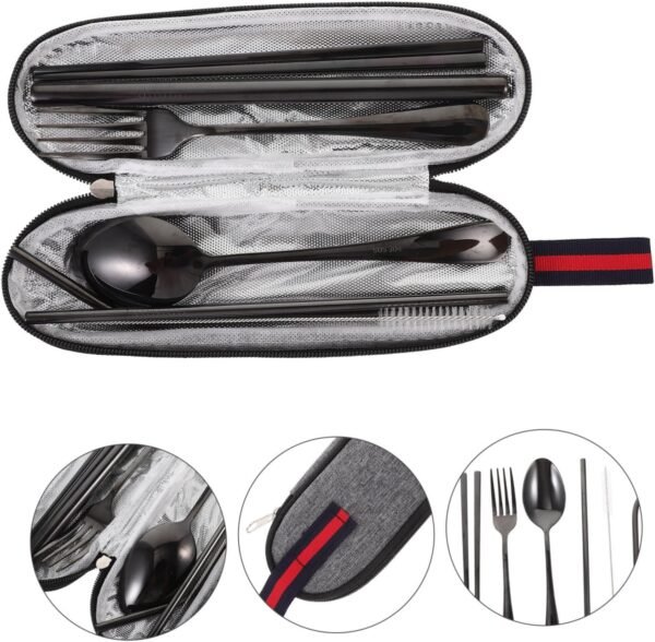 Kisangel 1 Set Set Outdoor Travel Tableware Bag Cookware Stainless Silverware Tiffin Lunchbox Reusable Camping Kit Cooler Individually Wrapped Cutlery Packets Food Spoon Stainless Steel - Image 5