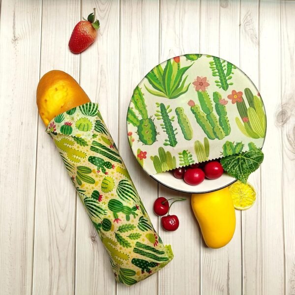 Organic Beeswax Food Wraps - Certified Organic Cotton - Plastic & Silicone Free - Biodegradable & Washable - Sustainable Kitchen Food Storage 6 Pack with 3 Sealing String and Wax Blocks - Image 4
