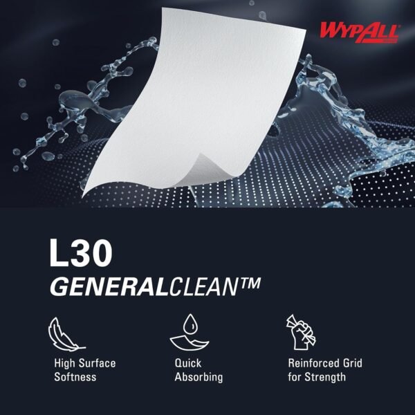 WypAll® GeneralClean™ L30 Heavy Duty Cleaning Towels, Jumbo Roll (05841), Strong and Soft Towels, White (875 Sheets/Roll, 1 Roll/Case, 875 Sheets/Case) - Image 8