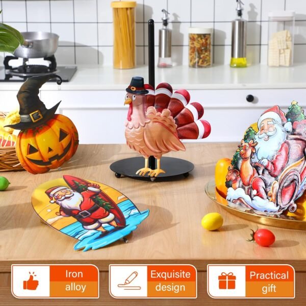 Nuogo 5 Pieces Christmas Paper Towel Holder Santa Claus Kitchen Decor Christmas Paper Towel Fall Thanksgiving Turkey Pumpkin Decor Accessories Metal Toilet Paper Holder Indoor Decorations for Bathroom - Image 5