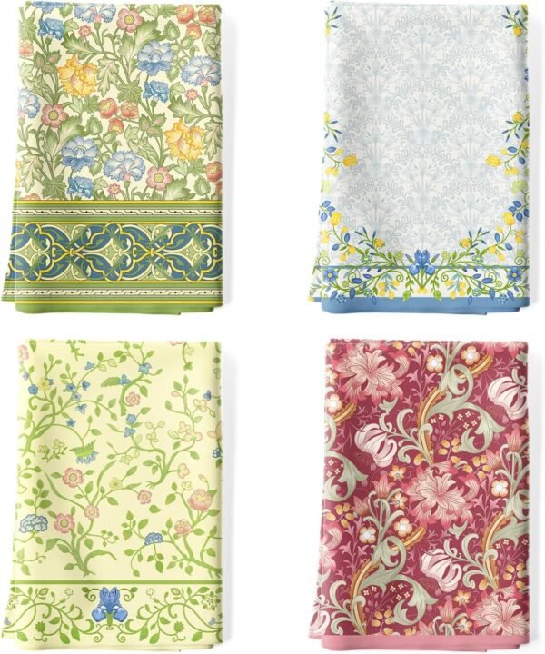 4Pcs Vintage Flower Kitchen Tea Towels 100% Cotton Colorful Leaves Hand Towels Multiple Uses Quick Dry Dish Cloth for Table, Kitchen Decor, Housewarming Gifts