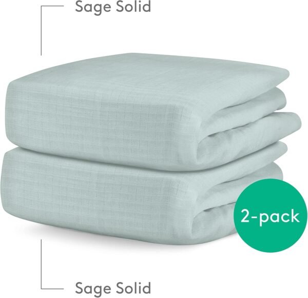 Newton Baby Mini Crib Fitted Sheets (2-Pack) | Organic Muslin Cotton, 100% Breathable & Soft Baby Sheets, Machine Washable Baby Mattress Sheets, Fits Any Mini Sized Crib 24" x 38", Sage - Image 8