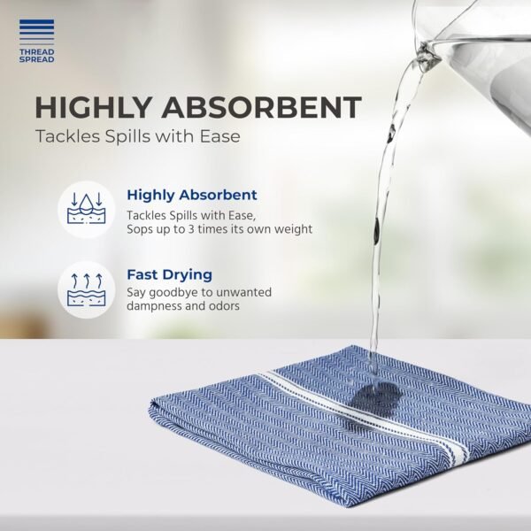 THREAD SPREAD Kitchen Towels Set - 100% Cotton Dish Towels for Kitchen - Pack of 12 Super Absorbent Kitchen Hand Towel - Blue Tea Towels - Quick Dry & Soft Durable Dish Cloths - 15”x25”, Blue Chambray - Image 3