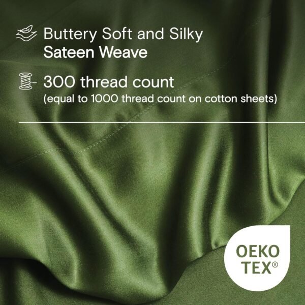 DOZ Sheet Set, 100% Viscose derived from Bamboo, Organically Grown, Buttery Soft, Cooling Sheets, High GSM, Deep Pockets - 3 Piece - 2 Pillowcases 1 Fitted Sheet (Forest, Queen) - Image 3