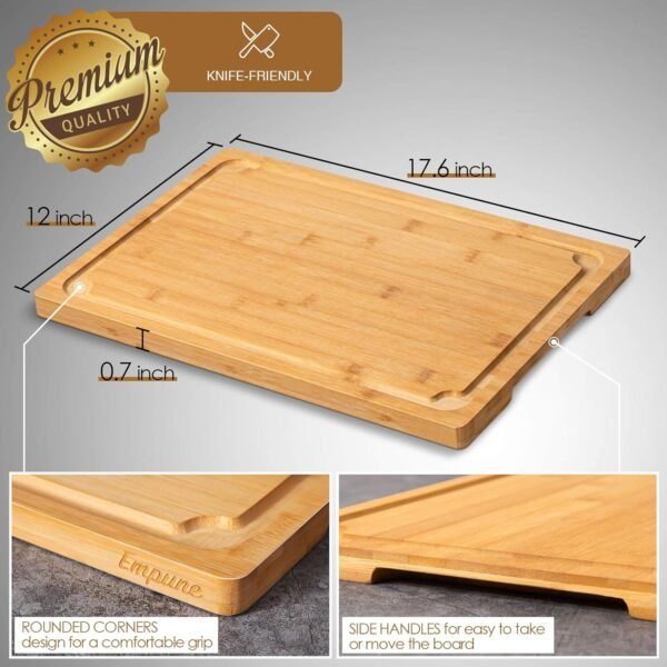 Extra Large Cutting Board, 17.6" Bamboo Cutting Boards for Kitchen with Juice Groove and Handles Kitchen Chopping Board for Meat Cheese board Heavy Duty Serving Tray, XL, Empune - Image 2