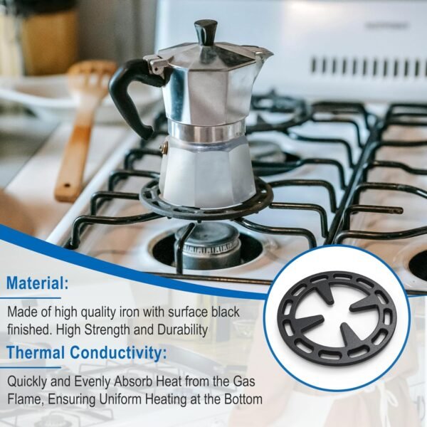 4.75inch Gas Ring Reducer, Bottom Uniform Heating, Iron, Black, for Smaller Cookware Like Pans, Coffee Pots, Teapot, Omelet Pan - Image 4