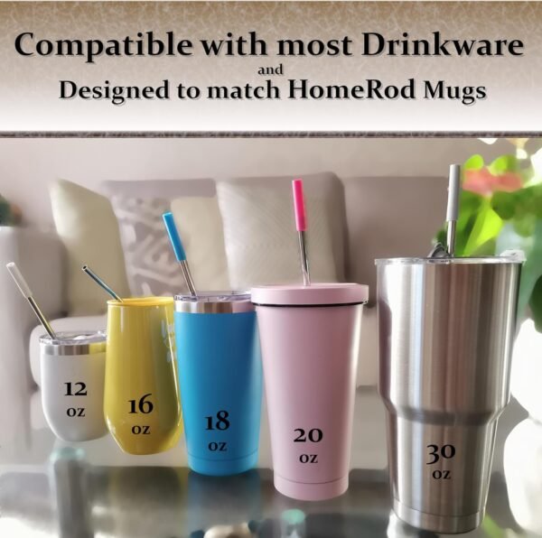 Pack of 10: 2 Stainless Steel Reusable Straws 9 inches long, 6 Silicone Tips, 1 Straw Brush and 1 Hard Travel Case. Drinking Metal Straw for Cup Mug Tumbler 12 to 30 oz, Ideal for Hot Cold Beverages - Image 4