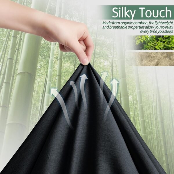 Manyshofu 70% Rayon Derived from Bamboo Sheets Queen Size Bed Sheets - 6 Piece Organic Cooling Sheets Silky Black Queen Sheet Set - Soft Breathable Luxury Bedding Sheets & Pillowcases - Image 3