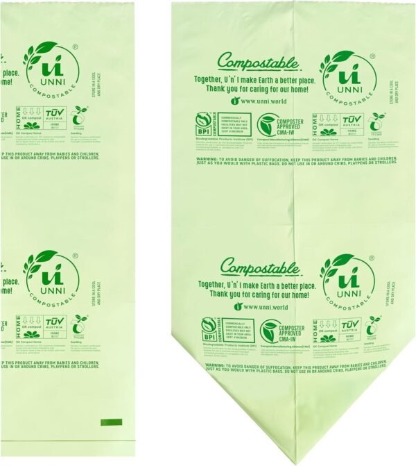 UNNI Compostable Lawn & Leaf Liner Bags, 30-33 Gallon, 124 Liter, 1.1 Mil Extra Thick, 20 Count, Yard Waste & Food Scraps Disposal, ASTM D6400, US BPI, CMA and OK compost HOME Certified - Image 3