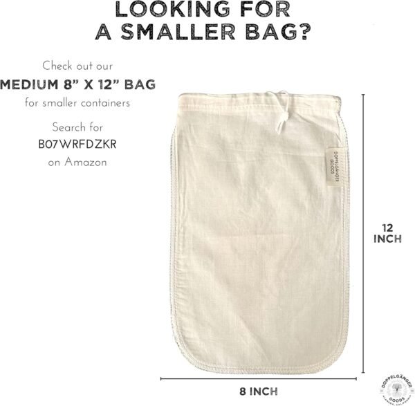 (2-Pack) Organic Cotton Cold Brew Coffee Bag - Designed in California - Reusable Coffee Filter with EasyOpen Drawstring Cold Brew Maker for Pitchers, Mason Jars, & Toddy Systems (Large 12" x 12") - Image 7