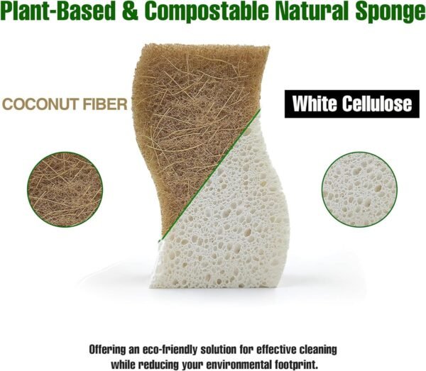 Natural Sponges Kitchen - 6 X-Large Biodegradable Non-Scratch Dish Scrubber, Multipurpose Compostable Sponges for Dishes, Cleaning Scrub Sponge Brush for Dishwashing - Image 2