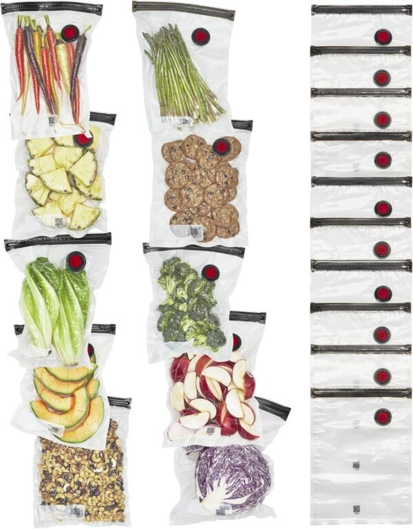 ZWILLING Fresh & Save Set 20-pc Vacuum Sealer Bags, 1 Gallon, Reusable Food Storage Bags for Meal Prep, Reusable Snack Bags, Reusable Sous Vide Bags, 15x11.2x5.7'', Dishwasher Safe , Medium, Clear