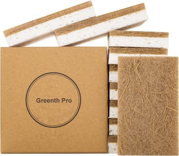 10 Pack Nature Dish Sponge - Natural Kitchen Sponge - Coconut Fiber and Wood Cellulose Scrubber Sponge