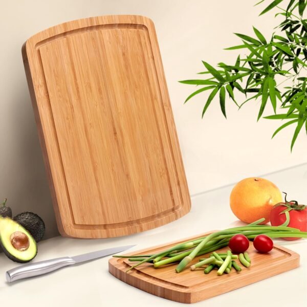 Bamboo Cutting Board Set of 2 - Cutting Board with Juice Groove, Double-Sided Cutting Board for Kitchen, Bamboo Serving Board Chopping Board for Meat, Vegetables and Cheese - Image 5