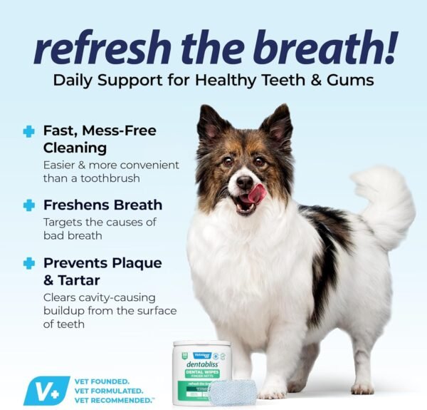 Vetnique Dentabliss - Dog Teeth Cleaning Finger Mitt Dental Wipe - Dog Plaque and Tartar Prevention with Brushing Beads - Convenient Peppermint Dog Teeth Wipes, Dog Breath Freshener - Image 2