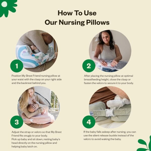 My Brest Friend Deluxe Organic Nursing Pillow 100% Organic Cotton Slipcover Ergonomic Breastfeeding Pillows Supports Both Mom and Baby Breastfeeding Essentials Handy Side Pocket Cream - Image 7