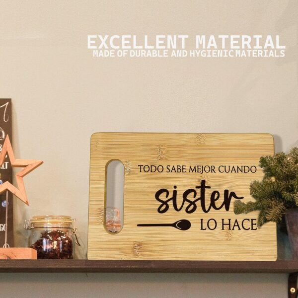 Sister Cutting Boards for Kitchen, Sister Gifts Bamboo Cutting Board, Todo Sabe Mejor Cuando Sister Lo Hace Decorative Cutting Board, Sister Gifts for Christmas, Sister Gifts from Sister - Image 2