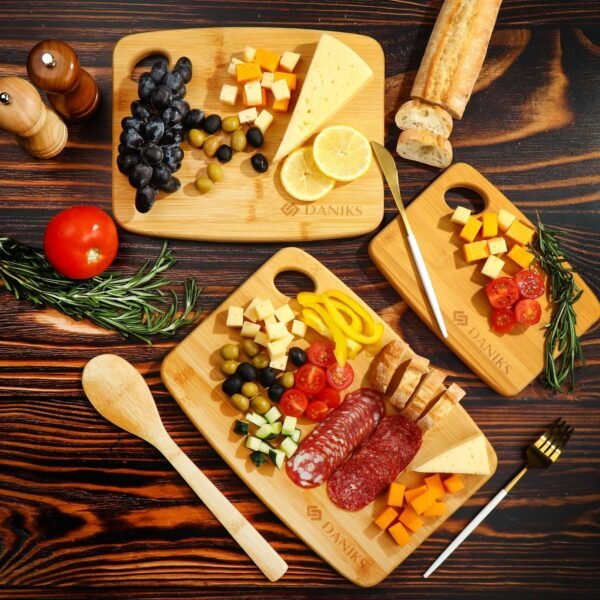 Daniks 100% Organic Bamboo Cutting Board Set of 3 for Kitchen | Heavy Duty Wood Chopping Board | Extra-Thick Cutting Board for Serving, Meat and Veggies (S, M, L) - Image 8