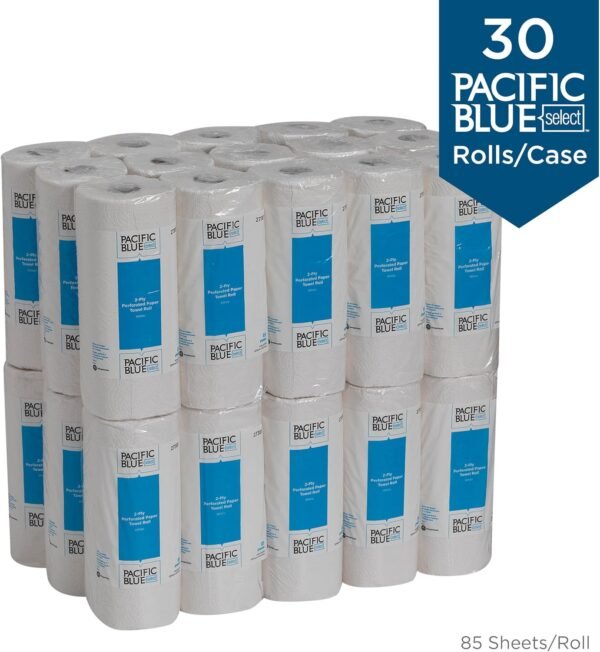 Georgia-Pacific Blue Select 2-Ply Perforated Paper Towel Rolls, 27385, 85 Sheets Per Roll, 30 Rolls Per Case - Image 4