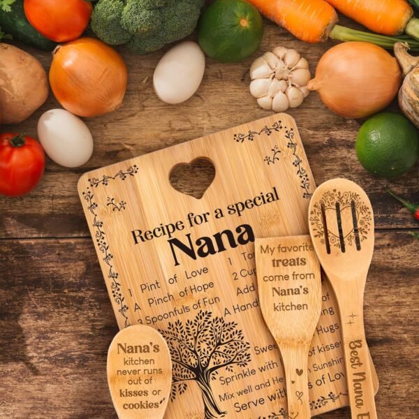 Nana Gifts - "Recipe for a Special Nana" Gifts for Nana Cutting Board Set, Bamboo-Made Engraved Utensil Set Nana Birthday Gifts, Birthday/Christmas Gifts for Nana from Grandkids - Image 7