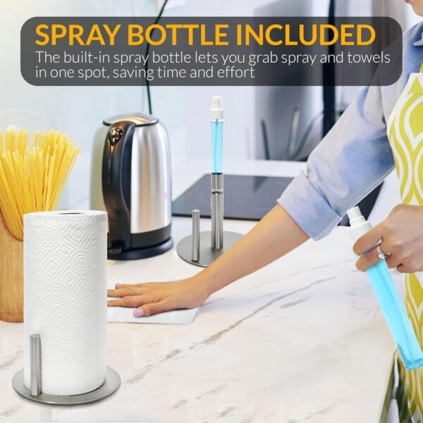 J.M.T HomeGoods Kitchen Paper Towel Holder with Spray Bottle - 2 in 1 Stainless Steel Napkin Holder - Paper Towel Holder Stand for Counter, Silver - Image 4