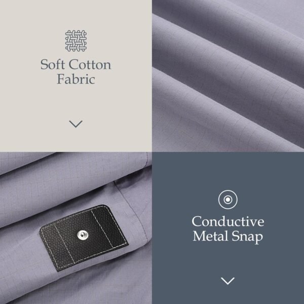 Grounding Sheets Queen, 90% Organic Cotton + 10% Pure Silver Fiber, Fitted Earth Sheets with 15 ft Grounding Cord, Queen Size 60"x 80"x 15", Gray - Image 5