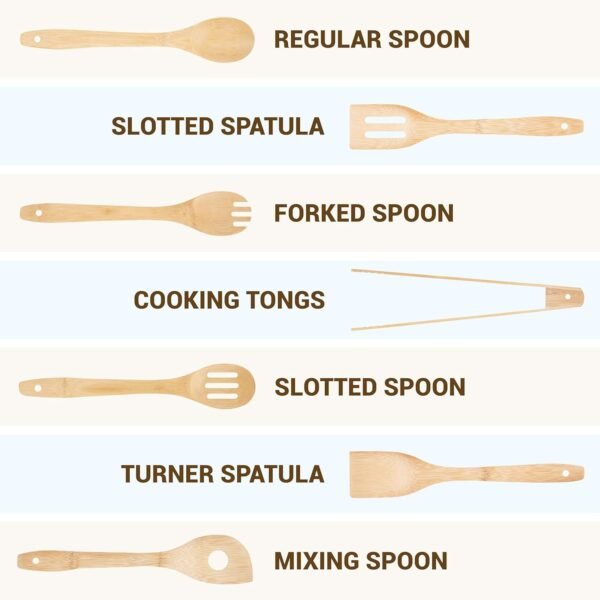 Wooden Bamboo Cooking Utensils Set - 8pcs Kitchen Utensil Set with Holder - Wooden Spoons for Cooking & Nonstick Cookware - Easy to Clean - Great Gift for Friends & Family - Image 2
