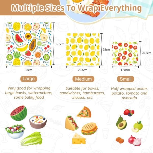 Reusable Beeswax Wrap, Beeswax Food Wraps, Eco-Friendly Bread Sandwich Wrapper, Organic, Sustainable, Biodegradable, Zero Waste, Includes 5S, 3M, 1L Size Wraps (Little flowers) - Image 5