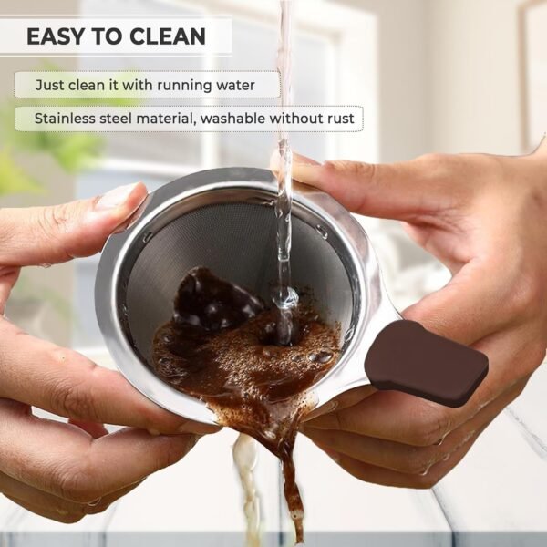 Pour Over Coffee Dripper | Reusable Cone Coffee Filters | Stainless Steel Coffee Filter | Fine Mesh Double Layer | Paperless Pour Over Coffee Maker 2-3 Cups | 15ml Coffee Bean Spoon - Image 6