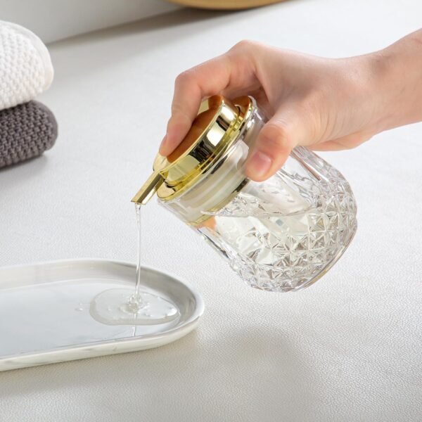 Glass Soap Dispenser,Bathroom Hand Liquid Soap Dispensers,Refillable Dish Soap Dispenser for Gold Pump,Lotion Dispenser for Bathroom,Kitchen (Clear/Gold Liquid Pump) - Image 3
