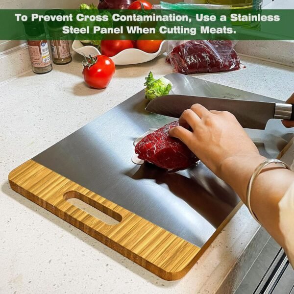 Cutting Board Double Sided, Size 15.5”×11”, Bamboo Cutting Board and Food-Grade 304 Stainless Steel Cutting Board for Kitchen, Easy to Clean (Style 1) - Image 6