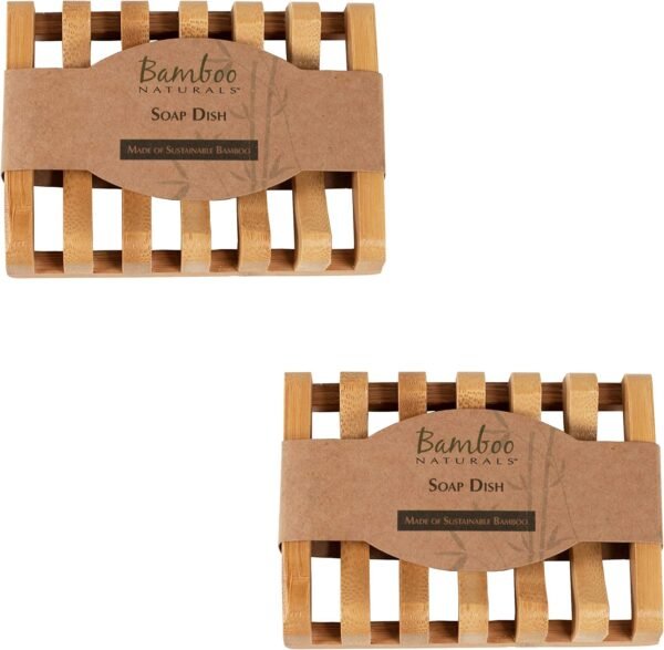 Bamboo Naturals Bamboo Soap Dish for Shower or Sink, 100% Sustainable Bamboo Bar Soap Holder, Stylish Odor Resistant Addition to Bathroom or Kitchen, Pack of 2
